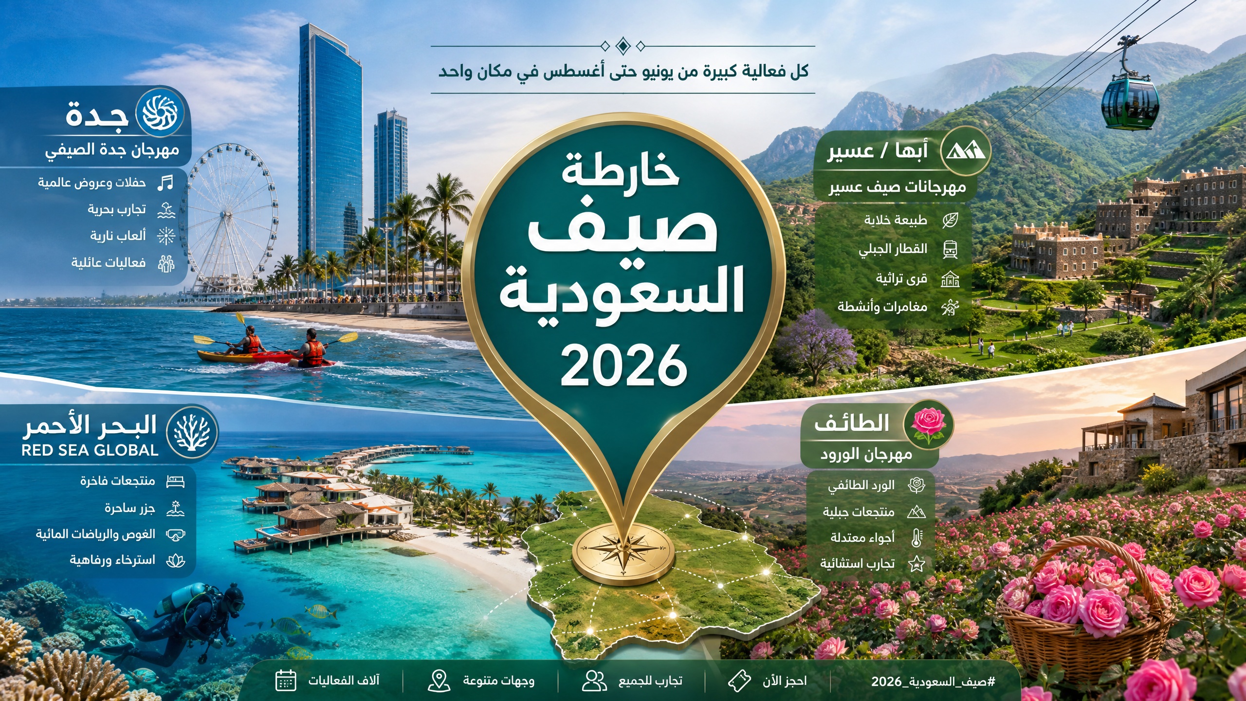 خريطة فعاليات صيف السعودية 2026 في جدة والرياض وعسير والطائف والباحة